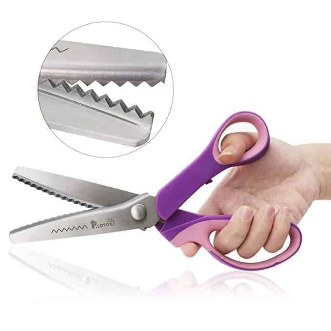 Pinking Shears, P.LOTOR 9.3 Inches Handled Professional Stainless Steel Dressmaking Sewing Craft Scissors (Serrated)